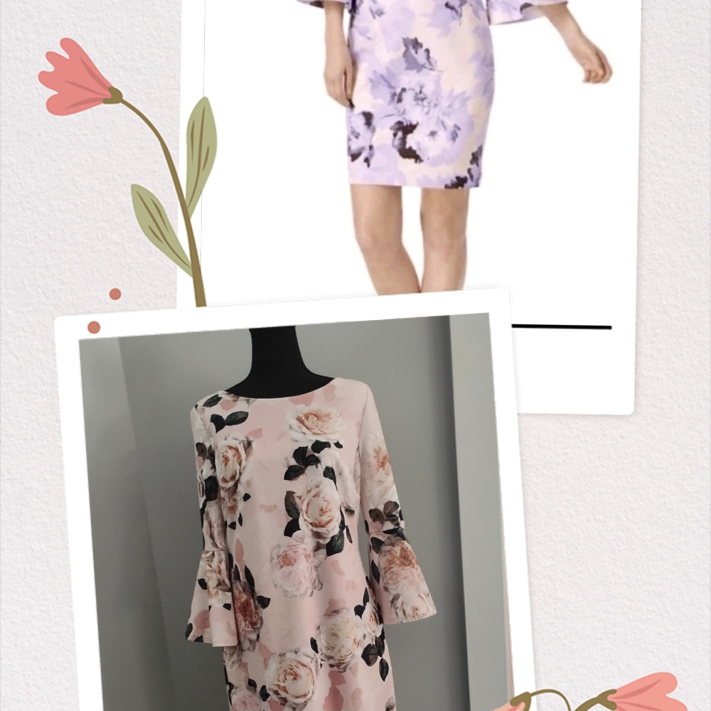 Calvin Klein 12 Dress NWT Floral Bell Sleeve Preppy Bus Casual Cocktail Wedding